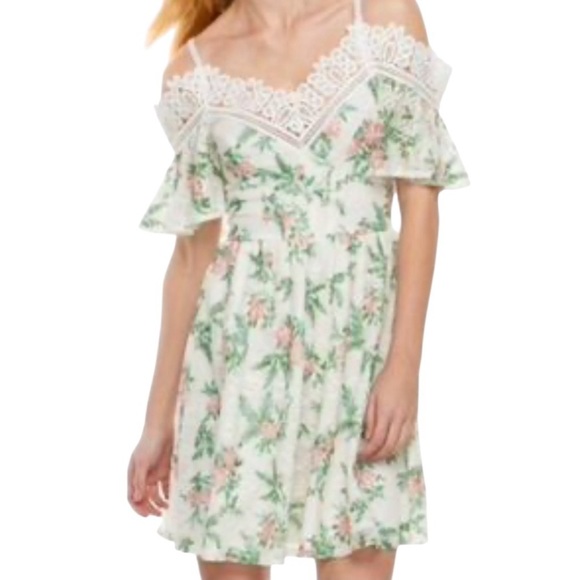 Disney Princess Floral Lace Overlay Cold Shoulder Fit And Flare Dress - Picture 1 of 8